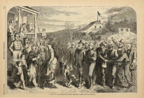 A Group of Union Prisoners Escorted through a Rebel Town, from "Harper's Weekly"