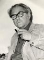 Portrait of Swiss playwright and novelist Max Frisch with pipe.