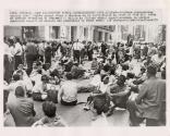 Protest School Superintendent with Sit-down: Marchers representing various civil rights groups stage a sit-down in La Salle Street in front of City Hall today to protest retention of Benjamin C. Willis as Chicago school superintendent. An earlier scheduled boycott of classes was prohibited by court order