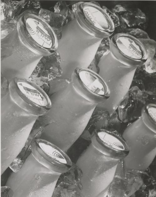 Still-life with milk bottles in ice