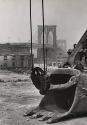 Study of excavator bucket with Brooklyn Bridge in the background, NYC, 1955