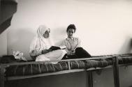 Fatah women prisoners sitting together on cot, Neve Tirza, Israel