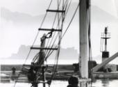 View of pier through boat, Naples