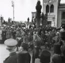 The first Germans taken prisoner in the Western Desert arrive at Cairo railway station en route to prison camp. Egyptian police hold back the guards gathered to watch their arrival