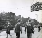 Street view of Chopin Theater and Zgoda Polish Daily Newspaper, corner of Milwaukee Avenue and Division Street, Chicago