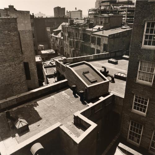 View from a Gold Street rooftop looking east toward the rear of Fulton Street, from the series "The Destruction of Lower Manhattan"