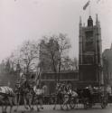 Arrival of the President of the Republic of France Albert Lebrun in London: The first carriage passes by Westminster Abbey, London