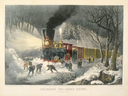 American Railroad Scene. Snow Bound