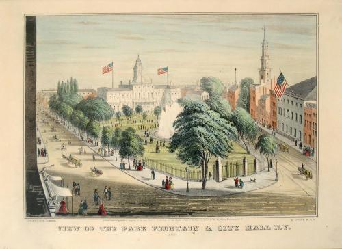 View of the Park Fountain & City Hall, N.Y.