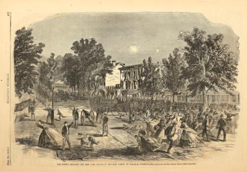 Rebels Shelling the New York Militia in the Main Street of Carlisle, Pa., from "Harper's Weekly"