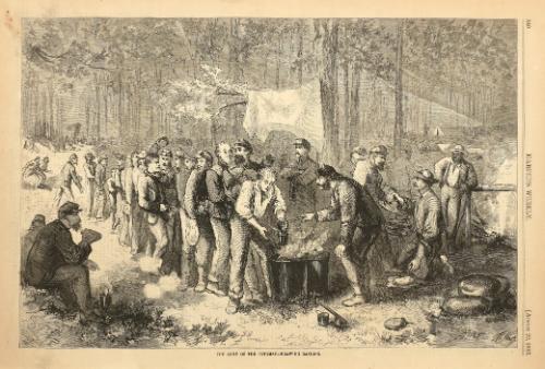 The Army of the Potomac: Drawing Rations, from "Harper's Weekly"