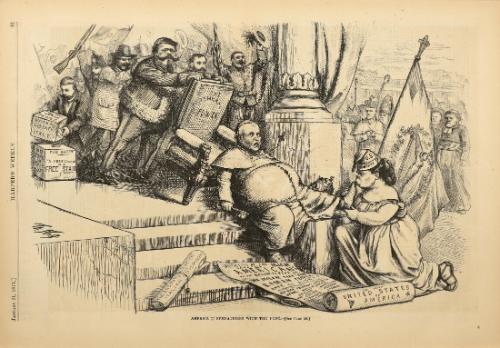 America (?) Sympathizes with the Pope, from "Harper's Weekly"