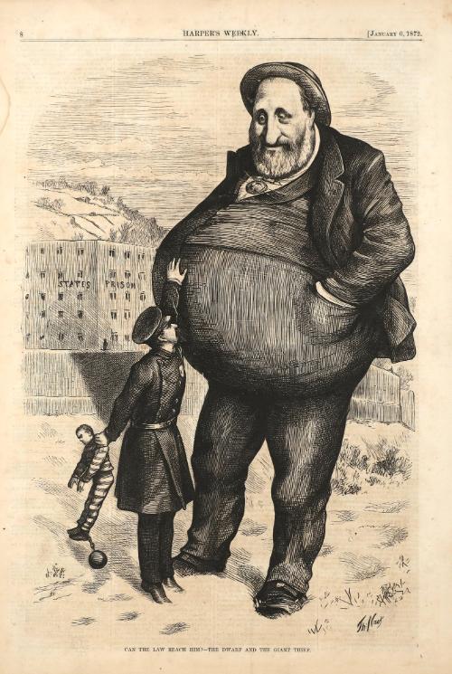 Can the Law Reach Him? The Dwarf and the Giant Thief, from "Harper's Weekly"