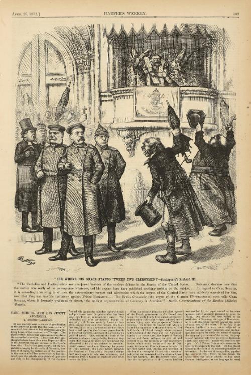 See, Where His Grace Stands between Two Clergymen!, from "Harper's Weekly"