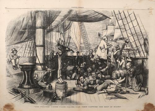 'The Pirates,' Under False Colors: Can They Capture the Ship of State?, from "Harper's Weekly"