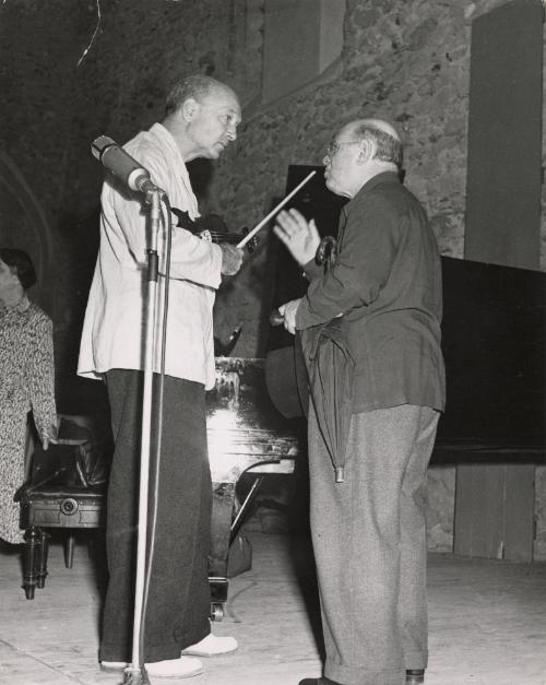 Pablo Casals talking to Joseph Szigetti, Prades