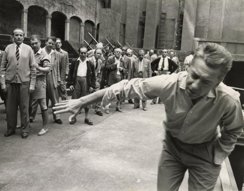 Austrian Conductor Herbert Von Karajan rehearses a scene of Beethoven's Fidelio, Salzburg Music Festival