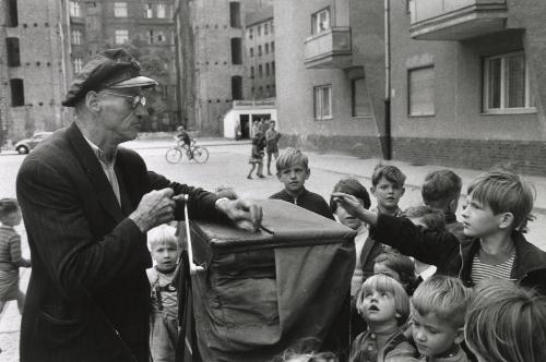 Werkelmann, a barrel organ player, West Berlin, 1958