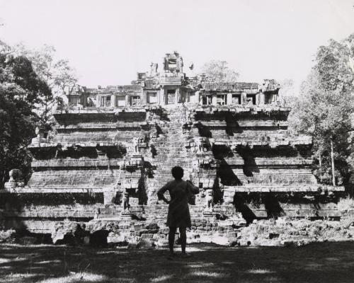 In Cambodia today, at the area of Angkor, miles of temples, statues and other works of antiquity are being uncovered from their jungle bed and opened up for tourist and scholarly interest. Some 600 different buildings, most temples of one sort or the other, show a skill in development that matched that of the ancient Egyptians. Canals, waterways and other water projects were but some creations about the greatest works: the temples. Here a tourist studies the Prah Palilay temple, cut loose from its jungle cover in the Royal Palace grounds of Angkor Thom