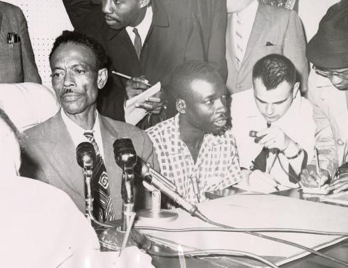 Crowd of demonstrators kneel in prayer outside city hall after march from Soldier Field in protest to alleged school segregation in Chicago. March took place two-day (of) school boycott when court order blocked it