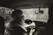 Volunteer fire department testing equipment, going in private auto, Rothenburg, West Germany