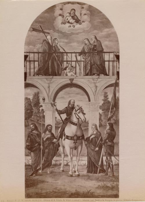 Venezia - Chiesa di S. Vitale. S. Vitale a cavallo, intorno vari Santi e le Vergine in gloria