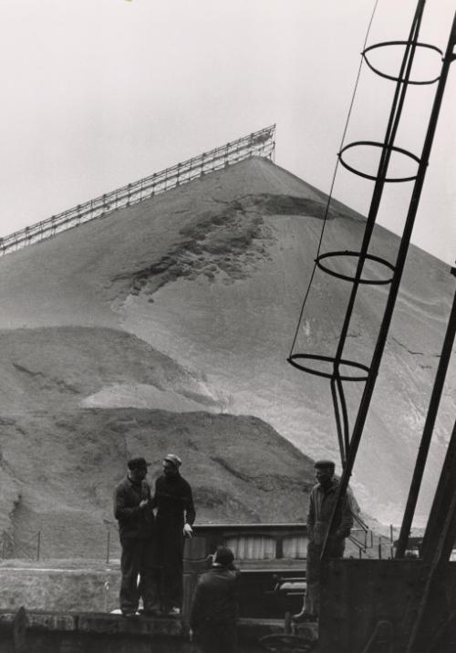 Coal miners with mountain in the background, Charleroi, Belgium