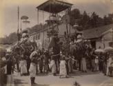 The Perahera, the annual Buddhist procession, Ceylon (recto); Men riding elephants, Ceylon (verso)