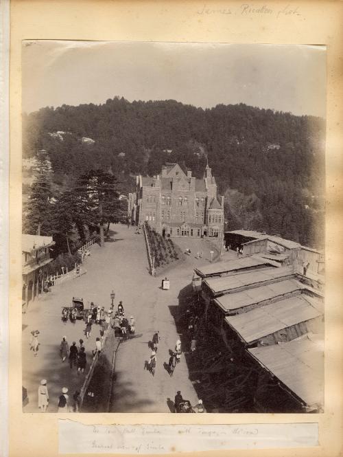The Town Hall Shimla with Tonga in the road, general view of Shimla, India