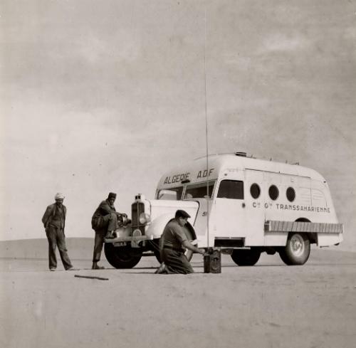 Radioing for help -- the bus will not be stuck here, Trans-Saharian Highway, Sahara Desert, Algeria