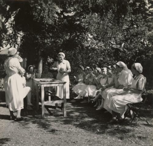 Nurses on break, the Hôpital Édouard Herriot; Research into vitamin deficiency in the childrens hospital led by Prof. Georges Mouriquand, Lyon, France