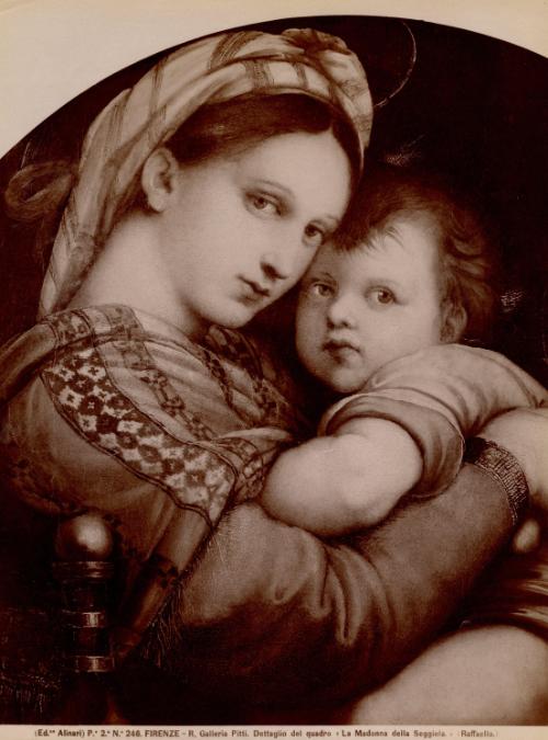 Firenze - R. Galleria Pitti. Dettaglio del quadro La Madonna della Seggiola.