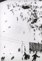 View of skiers on mountain, Farellones, Chile