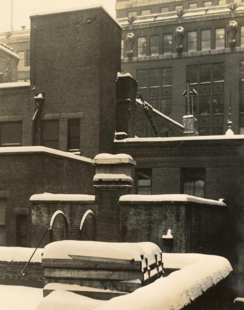 Snow-covered building roof