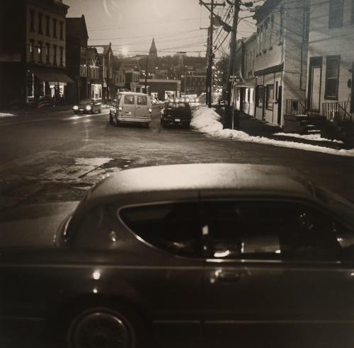 Catskill, New York (night on icy village street, street intersection)