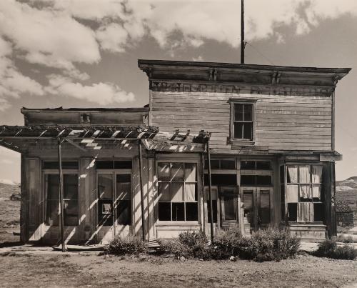 Abandoned building with bushes in front