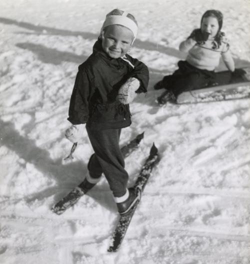 Boy on skis smiling