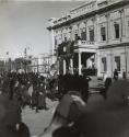 King Farouk's Wedding. Girl guides parading in front of the King and Queen, Cairo, Egypt