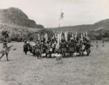 Zulu warriors posing for a group portrait, South Africa, 1953