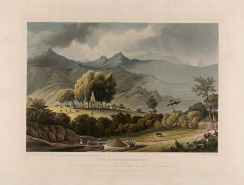 View From Morne Fortuné, St. Lucia. Tomb of Governors Genl. Stewart of Garth, Coll. Mallet, Genl. Mackie, & Genl. Farquharson. from "Scenery of the Windward and Leeward Islands"
