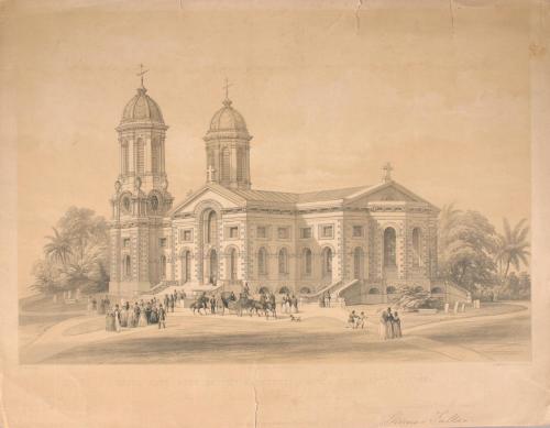 South East View of Cathedral of St. John's, Antigua. To the Right Reverend the Lord Bishop of this Diocese. This Print is respectfully inscribed by his Lordship's most obedient humble servant.