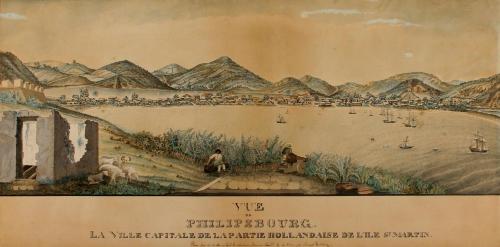 Vue De Philipsbourg. La Ville Capitale De La Partie Hollandaise Del L' Ile St. Martin. Prise sur la Batterie, Fort Amsterdam, Donné lieu O. de la Ville, par Samuel Fahlberg